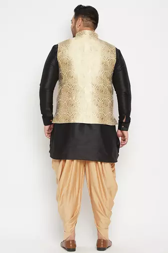 black, rose gold and white silk blend jacket kurta dhoti set