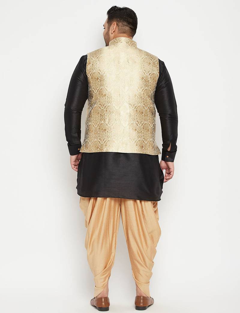 Plus black, rose gold and white silk blend jacket kurta dhoti set