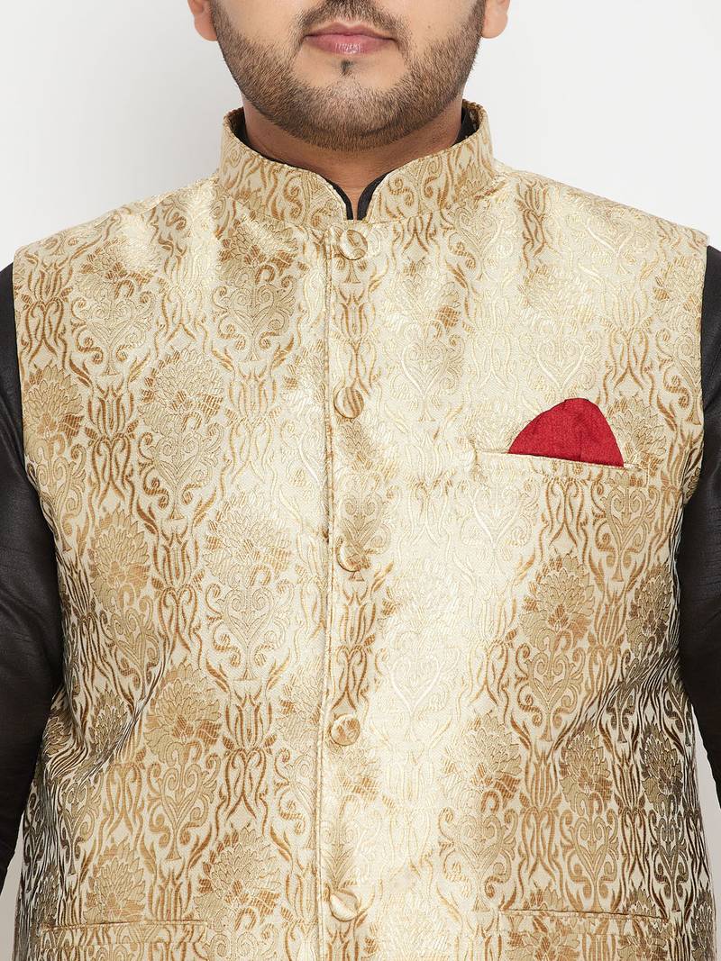 Plus black, rose gold and white silk blend jacket kurta dhoti set