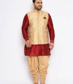 maroon silk blend jacket kurta dhoti set