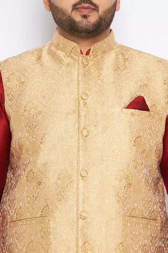 maroon silk blend jacket kurta dhoti set
