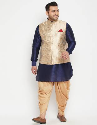 navy blue, rose gold and white silk blend jacket kurta dhoti set 1