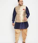 navy blue, rose gold and white silk blend jacket kurta dhoti set