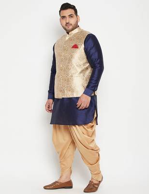 navy blue, rose gold and white silk blend jacket kurta dhoti set 2