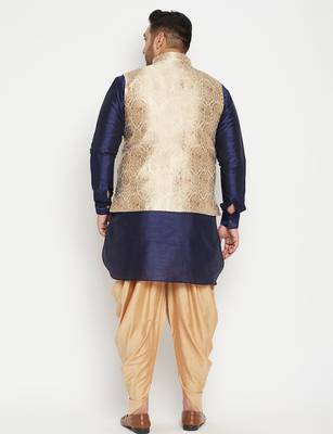 navy blue, rose gold and white silk blend jacket kurta dhoti set 3