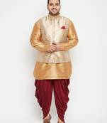 rose gold, rose gold and white silk blend jacket kurta dhoti set