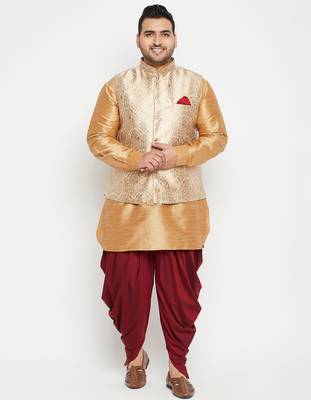 rose gold, rose gold and white silk blend jacket kurta dhoti set 2