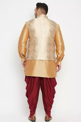 rose gold, rose gold and white silk blend jacket kurta dhoti set