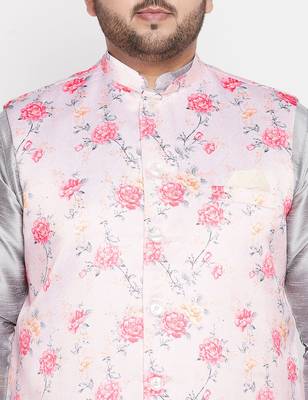 grey and peach silk blend jacket kurta pyjama set 4