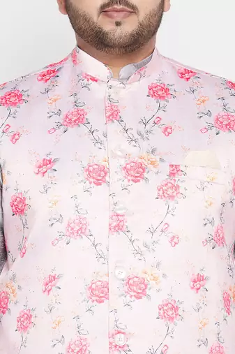 grey and peach silk blend jacket kurta pyjama set