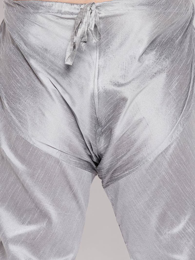 Plus grey and peach silk blend jacket kurta pyjama set