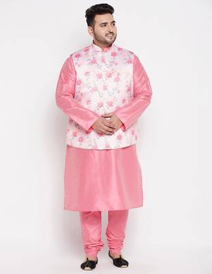 pink and peach silk blend jacket kurta pyjama set 1