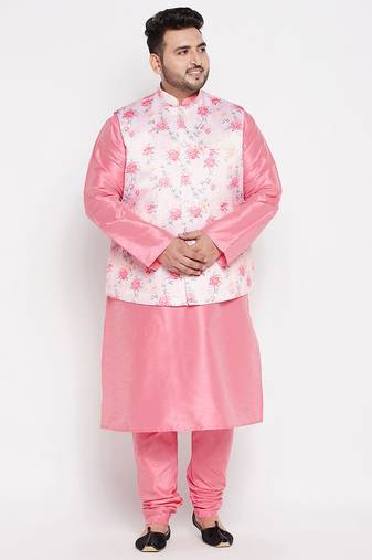 pink and peach silk blend jacket kurta pyjama set