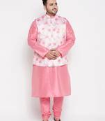pink and peach silk blend jacket kurta pyjama set