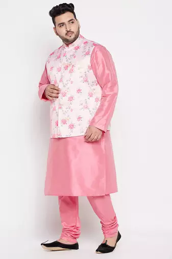 pink and peach silk blend jacket kurta pyjama set