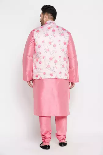 pink and peach silk blend jacket kurta pyjama set