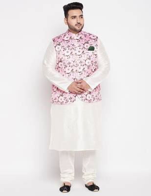 cream and pink silk blend jacket kurta pyjama set 1