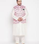 cream and pink silk blend jacket kurta pyjama set