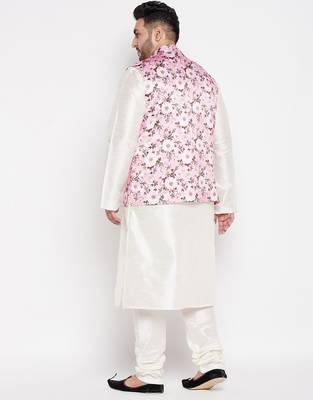 cream and pink silk blend jacket kurta pyjama set 3