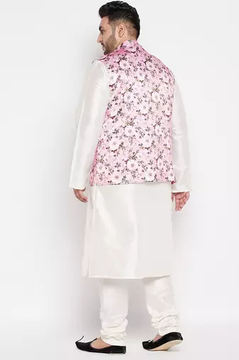 cream and pink silk blend jacket kurta pyjama set