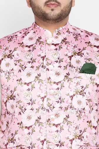 cream and pink silk blend jacket kurta pyjama set