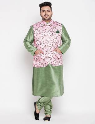 mint green and pink silk blend jacket kurta pyjama set 1