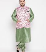 mint green and pink silk blend jacket kurta pyjama set