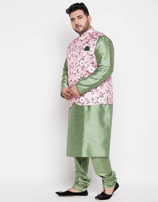 mint green and pink silk blend jacket kurta pyjama set 2