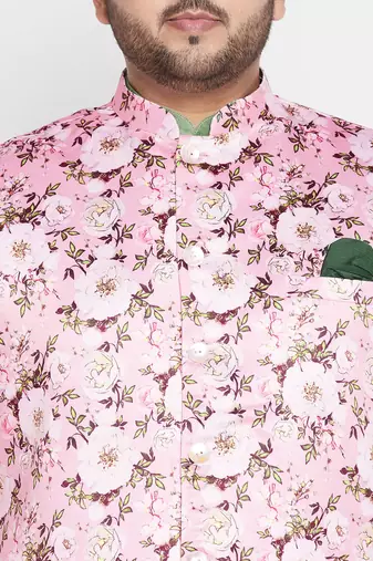 mint green and pink silk blend jacket kurta pyjama set