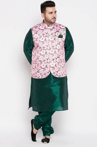 green and pink silk blend jacket kurta pyjama set