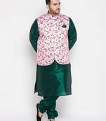 green and pink silk blend jacket kurta pyjama set