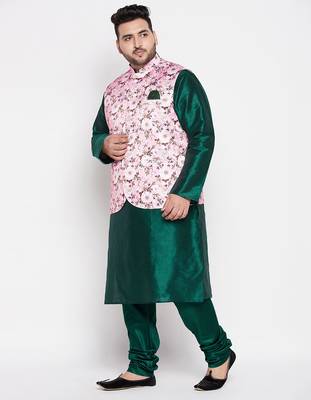 green and pink silk blend jacket kurta pyjama set 2