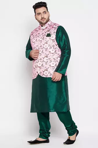 green and pink silk blend jacket kurta pyjama set