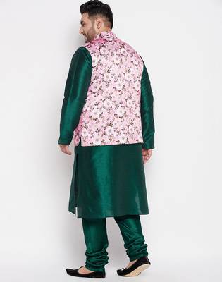 green and pink silk blend jacket kurta pyjama set 3