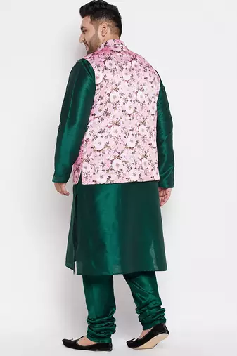green and pink silk blend jacket kurta pyjama set
