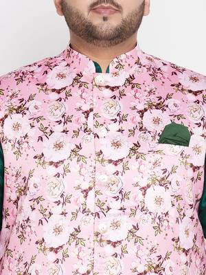 green and pink silk blend jacket kurta pyjama set 4