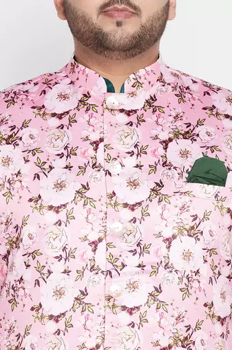 green and pink silk blend jacket kurta pyjama set