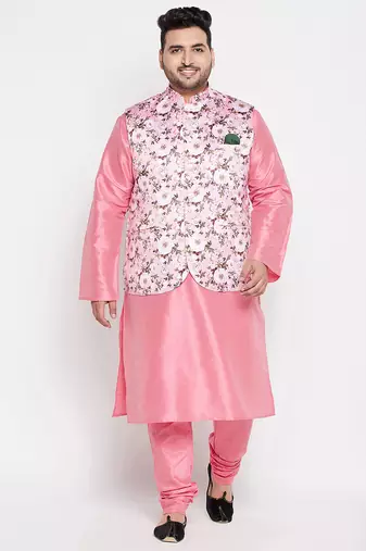 Plus pink silk blend jacket kurta pyjama set
