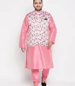 pink silk blend jacket kurta pyjama set