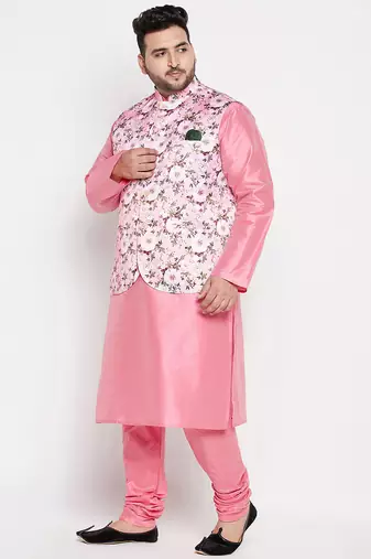 pink silk blend jacket kurta pyjama set