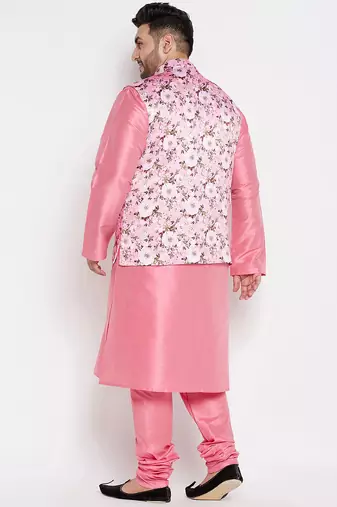 pink silk blend jacket kurta pyjama set