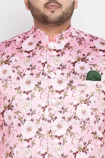 pink silk blend jacket kurta pyjama set