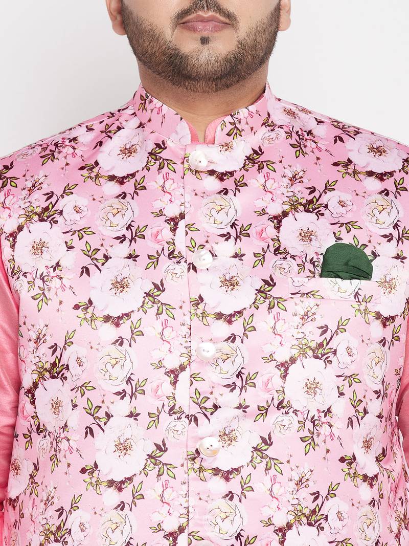 Plus pink silk blend jacket kurta pyjama set