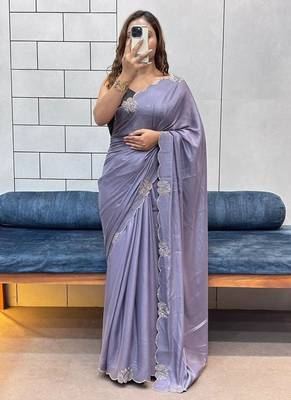 purple two tone chocolate fabric with siroski diamond work saree with blouse 1