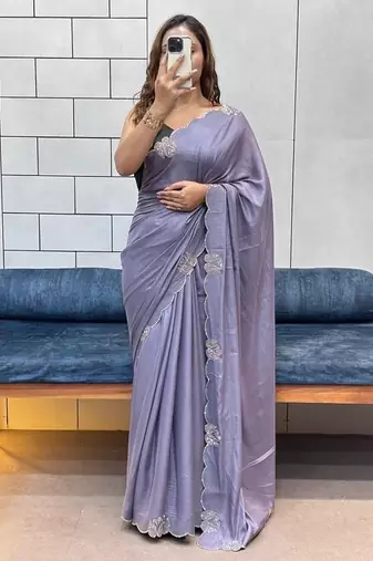 purple two tone chocolate fabric with siroski diamond work saree with blouse