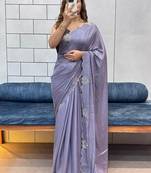 purple two tone chocolate fabric with siroski diamond work saree with blouse