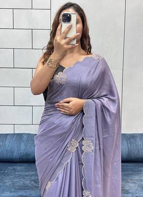 purple two tone chocolate fabric with siroski diamond work saree with blouse 2
