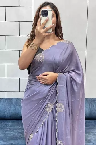 purple two tone chocolate fabric with siroski diamond work saree with blouse