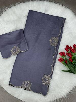 purple two tone chocolate fabric with siroski diamond work saree with blouse 3