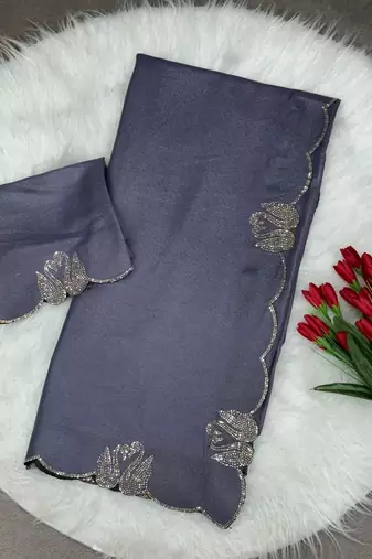 purple two tone chocolate fabric with siroski diamond work saree with blouse